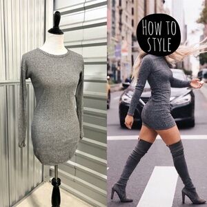 Top Shop Gray Ribbed Long Sleeve Tunic Top